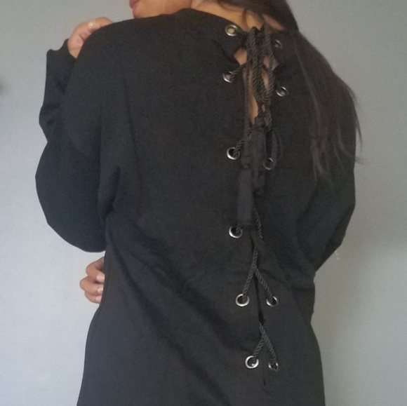 SPRING DEAL//BLACK LACE UP BACK SWEATER DRESS - Picture 5 of 5